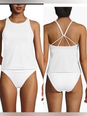 NWT Lands’End Tugless High Neck Strappy Back Tankini Swimsuit Top, size 16
